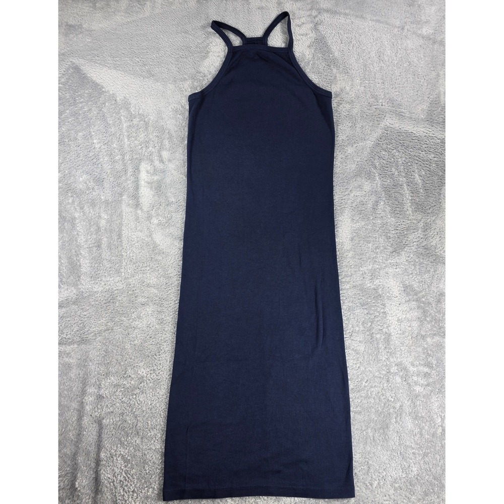 Everlane Ribbed Pima Cotton High Neck Maxi Dress Navy Blue Small Minimalist